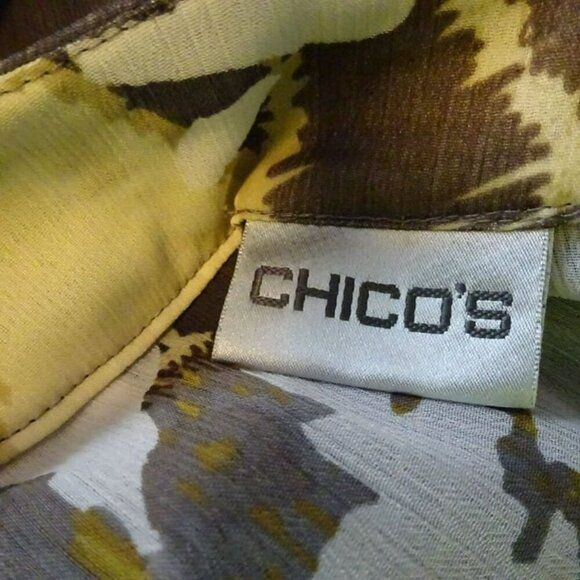 Chico's Lg Polyester Floral Sheer Pullover Blouse with 3/4 Sleeves and Beading - Picture 5 of 9